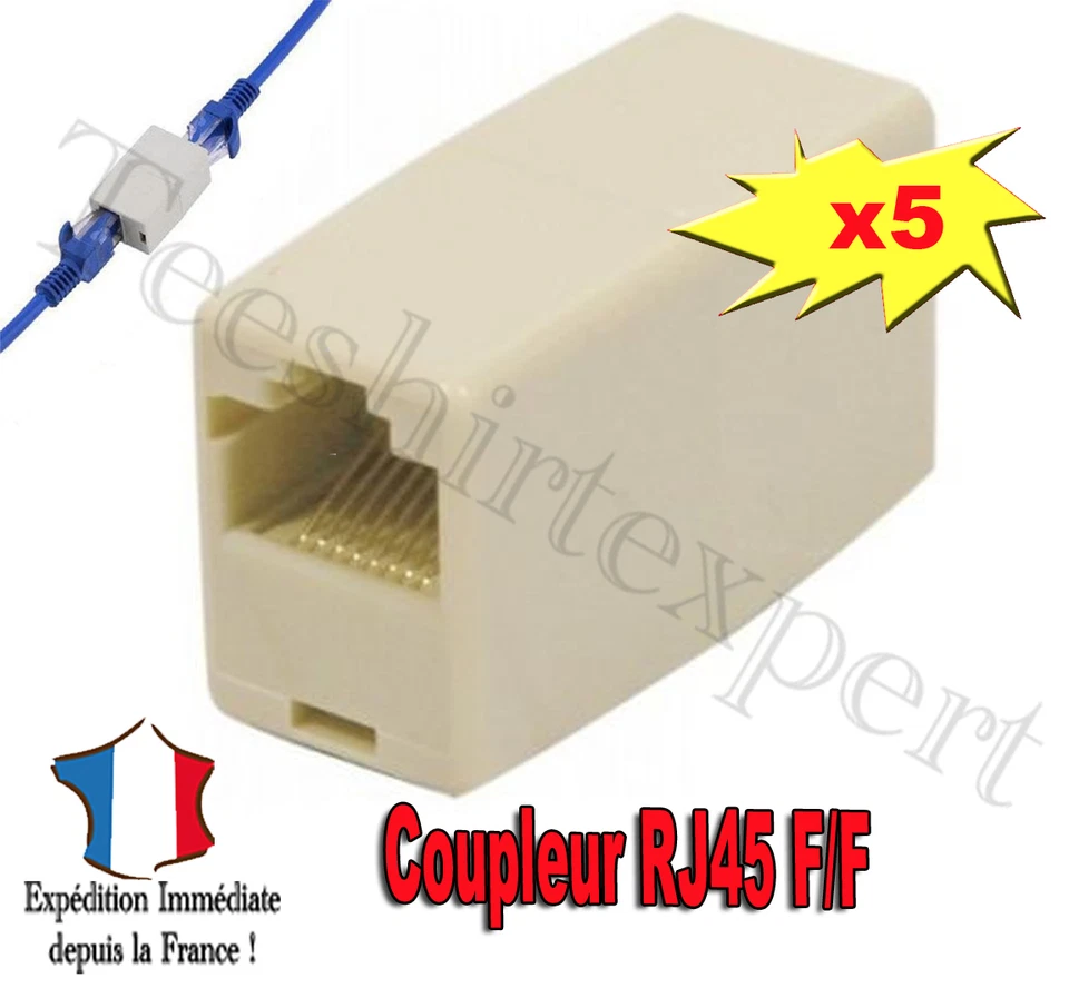 Set de 5x adaptador Acoplador extensión RJ45 -5x Ethernet conector manguito ff - Imagen 1 de 1