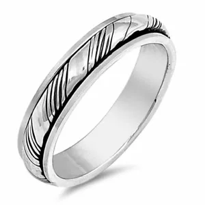 Men 5mm 925 Sterling Silver right hand Band Oxidize Finish Spinner Ring Gift Box - Picture 1 of 3