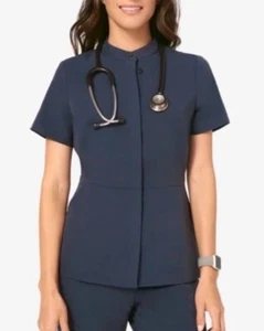 Figs Zaba Scrub Top Shirt •S• Grey Hidden Button Short Sleeve Technical WORN 1x - Picture 1 of 11