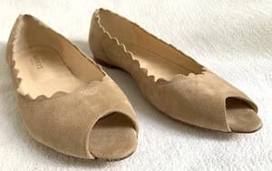 Sesto Meucci Women's Tan Scalloped Edge, Open Toe Flats, Italy, 8.5 M / 39, EUC - Picture 1 of 15