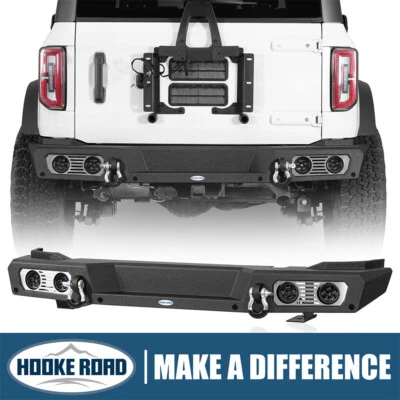 Parachoques trasero Hooke Road Bastion de acero con anillo en D y ajuste de luz Ford Bronco 2021-2025 Foto 1 de 4