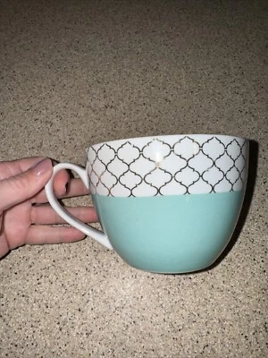 Taza Jumbo Enrejado Blanco Aqua Dorado Everyday Tazón Lavavajillas Microondas Horno SEGURO Foto 1 de 4