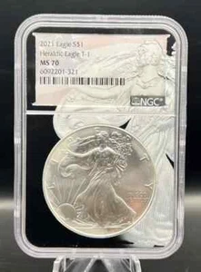 2021 Heraldic Silver Eagle Type 1 NGC MS70 BEAUTIFUL SLAB DESIGN Free Ship G19 - Picture 1 of 2