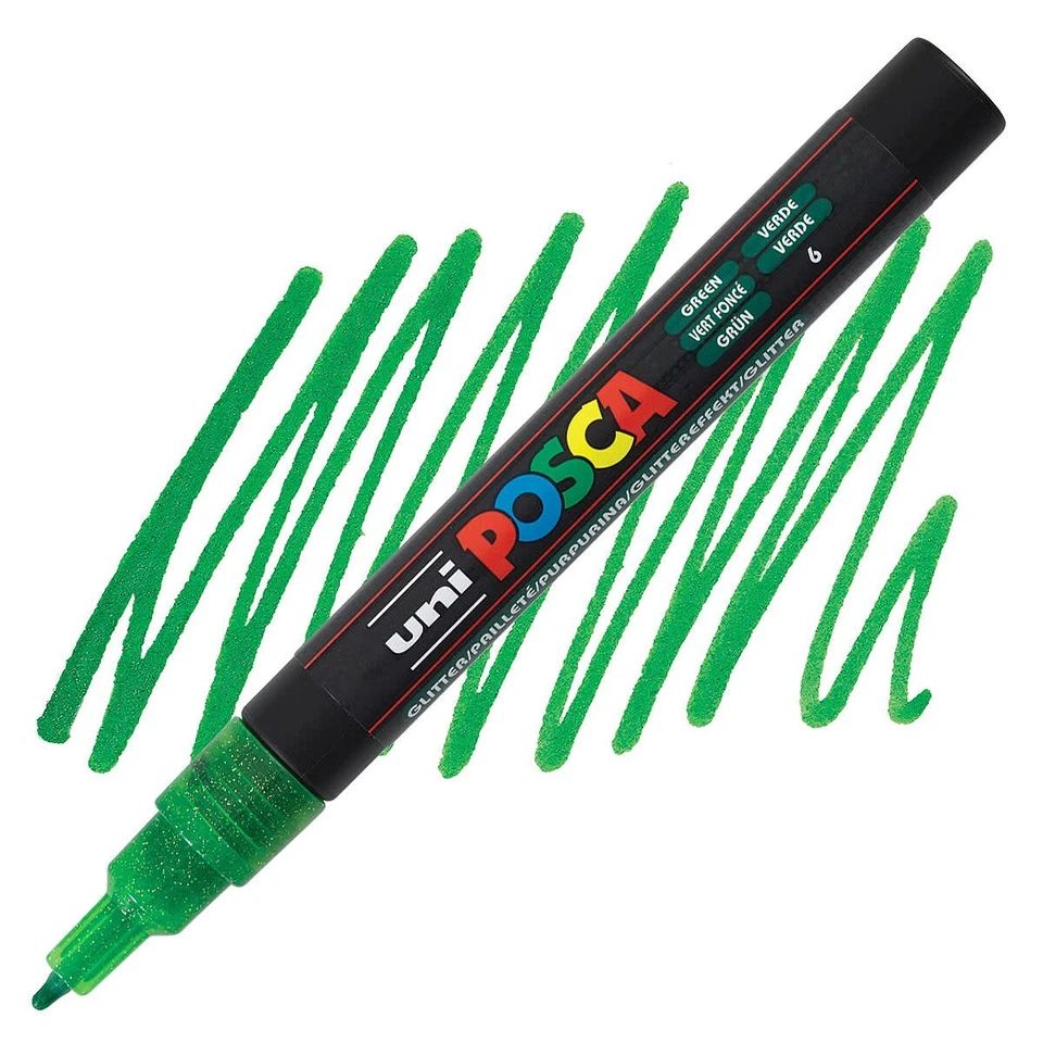 Posca Markers, Paint Marker, Glitter Green Paint, 3M Fine Tip, Opaque, Sparkle - Image 1 of 2