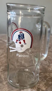 New England Patriots Football Glass Beer Mug-Fisher Peanuts-7” VINTAGE-V.G. USED - Picture 1 of 9