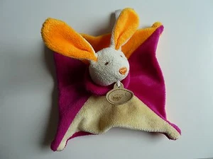 X7. FLACHES KUSCHELTIER BABY NAT HASE ORANGE LILA FUSHIA ECRU KARIERT TOP ZUSTAND - Bild 1 von 2