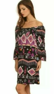 Black Multi color Print Bell Sleeve Dress in medium - Picture 1 of 1