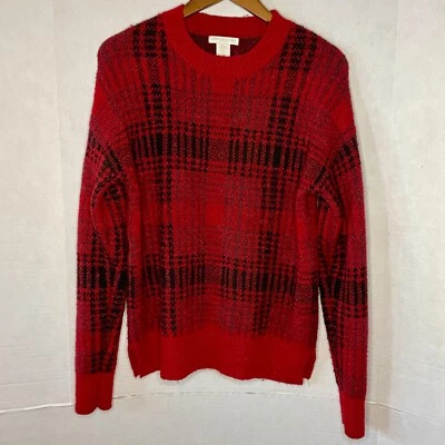 Christian Siriano Size Medium Sweater - Red Plaid Cozy Long Sleeve Knit - Image 1 of 4