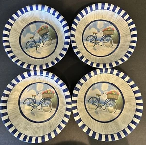 Certified International Beach Time Bicycle Melamine Soup Salad Bowls Set of 4 - Picture 1 of 5