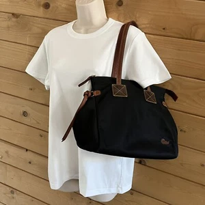 DOONEY & BOURKE Victoria Black Nylon Brown Leather Trims Shoulder Bag Full Zip - Picture 1 of 14