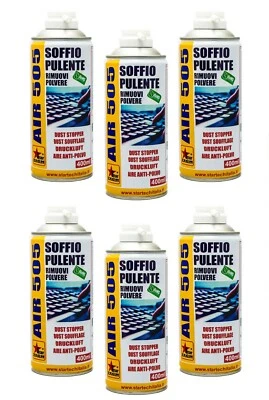 ARIA COMPRESSA 6 BOMBOLETTE SPRAY 400ML AIR 505 RIMUOVI POLVERE PULIZIA COMPUTER