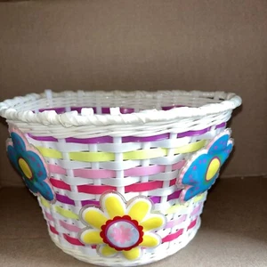12"/16" Bicycle Basket Striped With 3 Flowers Kids Child Bike Basket Vintage - Picture 1 of 12