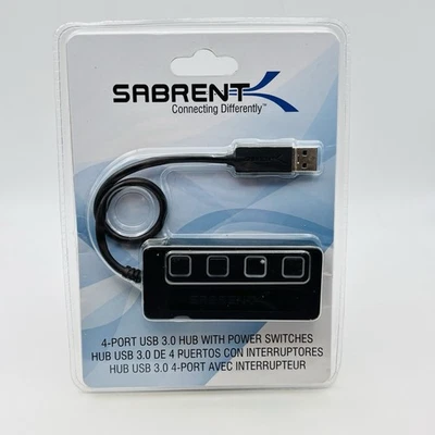 SABRENT 4 Port USB 3.0 Hub with Power Switches. New. Sealed. - Image 1 of 4