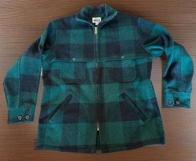 复古 80 年代羊毛绿色水牛格子全羊毛男式夹克麦基诺巡洋舰 42 — 第 1/4 张图片