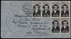 1952 AEROGRAMMA DA GENOVA A LAS PALMAS 6 VALORI DA LIRE 25 VINCENZO BELLINI - Imagen 1 de 2