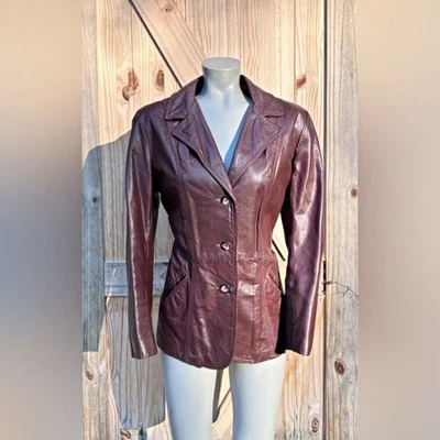 Vintage 70s Oxblood Burgundy Leather Boho Blazer Style Jacket~M~ - Image 1 of 4