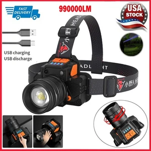 990000LM Superhelle Stirnlampe USB Wiederaufladbare LED Stirnleuchte 3 Modi Zoombar - Bild 1 von 13