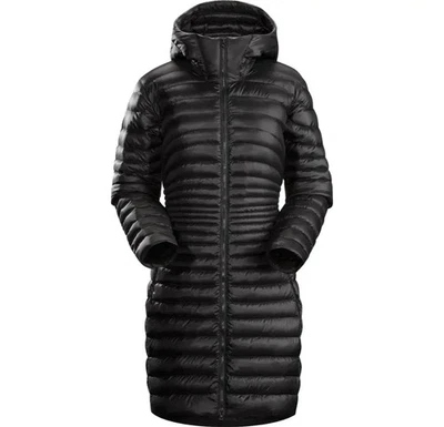 ARCTERYX Nuri Black Goose Down Fill Hooded Lightweight Puffer Parka Long Coat XL - Image 1 of 4