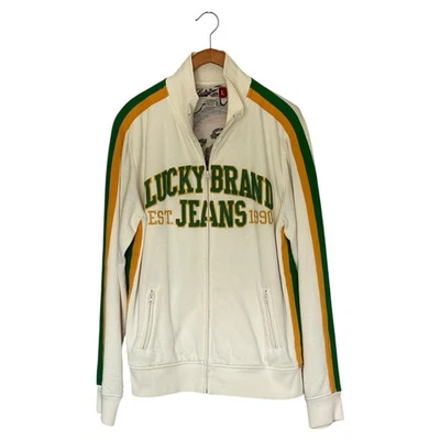Lucky Brand Athletic Warm Up Track Zip Front Jacket Arm Stripe Size Large Unique - Image 1 of 4