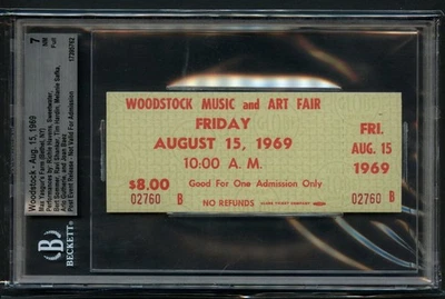 Билет на Вудсток 16 августа 1969 г., субботний класс 8 как новый с плитой BAS - Изображение 1 из 2
