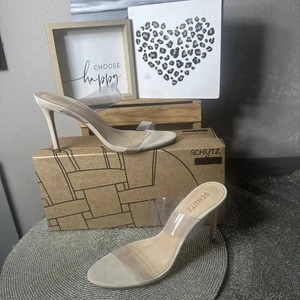 SCHUTZ ARIELLA Translucent Vinyl Nude Leder OpenToe Heels 7.5B Neu Mit Etikett - Bild 1 von 24