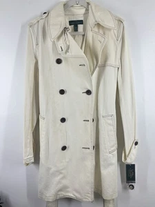 NWT Lauren Ralph Lauren Natural Off White Cream Trench Coat Leather Buckle Large - Picture 1 of 5