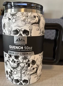 Neu Hydrapeak Totenkopf Blume Edelstahl Flasche 50oz Halloween Flip Strohhalm Deckel - Bild 1 von 9