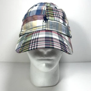 Polo Ralph Lauren Hat Cap Strap Back Plaid Madras Patchwork Casual Navy Pony - Bild 1 von 9