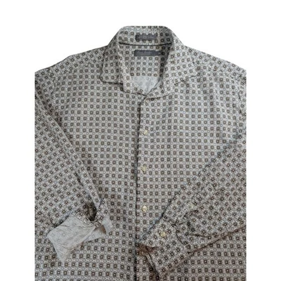 Daniel Cremieux Signature Collection Button Shirt Men's XL Cream/Brown Soft Silk - Image 1 of 4