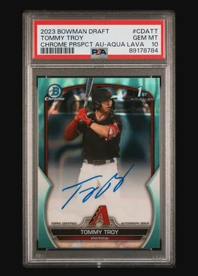 2023 Bowman Chrome Draft Tommy Troy Aqua Lava Auto Refractor / 199 PSA 10 - Image 1 of 2