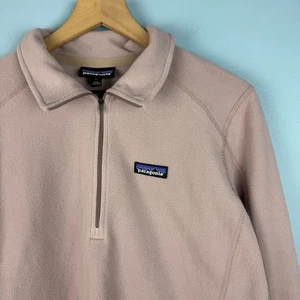 Patagonia Women's L Micro D 1/4 Zip Fleece Pullover Sweatshirt Jacket Pink Logo - Picture 1 of 5