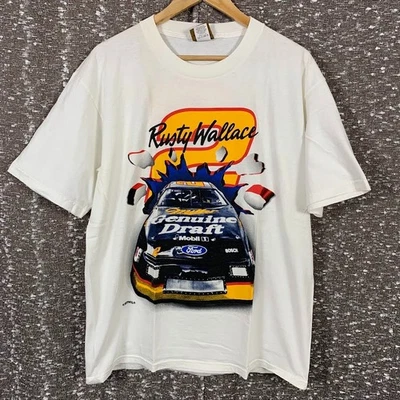 Camisa De Colección Rusty Wallace Nascar Doble Cara Estampado Gráfico Nuez moscada Talla L Foto 1 de 4