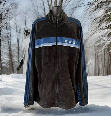 CHAQUETA DE CALENTAMIENTO ADIDAS VELOUR 3 ESTRELLAS GRIS OSCURO/AZUL GRANDE Y ALTA TALLA XLT Foto 1 de 4