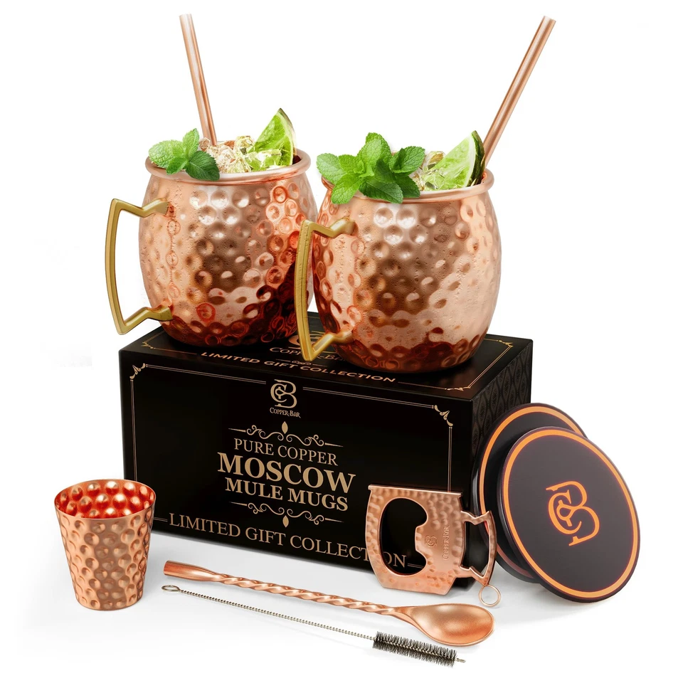 Moscow Mule Mugs 100 Solid Copper Set of 2 16oz Hammered No Nickel Food Safe