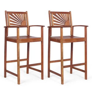 Costway Set of 2 Bar Stools 29inch Acacia Wood Pub Chairs Outdoor w/ Armrests - Picture 1 of 12