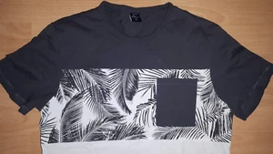 s. Oliver Herren T- Shirt grau weiß Palmblätter M Rundhals kurzarm - Bild 1 von 3