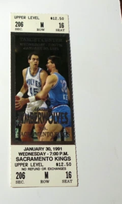 January 30 1991 Ticket Minnesota Timberwolves vs Sacramento Kings Breuer Photo - Image 1 of 2