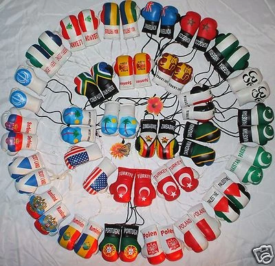 Mini Boxhandschuhe verschiedene Länder/Regionen L-Z  Auto Anhänger Neu - Bild 1 von 4