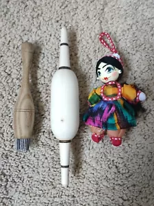 Set of 3 Traditional Uzbek mini rolling pin + Bread Stamp  + Doll from UZB  - Picture 1 of 10