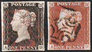 1840 SG2/7 1d SCHWARZ/1d ROTE PLATTE 2 ABGESTIMMTE PAAR WIEDEREINSTIEG SEHR SCHÖN GEBRAUCHT (ANZEIGE) - Bild 1 von 2