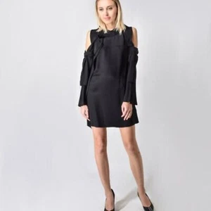 NUEVO CON ETIQUETAS 3.1 Phillip Lim Vestido Manga Larga Hombro Frío en Negro - Imagen 1 de 11