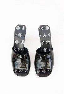 Chanel Vintage CC Patent Black Heels Mules Sz 36 - Picture 1 of 6