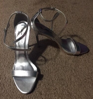 Womens Wild Rose Metallic Strappy Heels - Silver, Size 10 - Image 1 of 4
