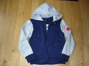 Boys GAP KIDS Navy Grey Zip Up Hooded Sweatshirt Sz 8-9 Medium M NWT - Picture 1 of 1