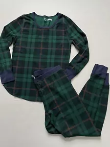 Old Navy PJ Set Womens L Green Blue Tartan Plaid Waffle Knit Pajamas Two Piece - Picture 1 of 11