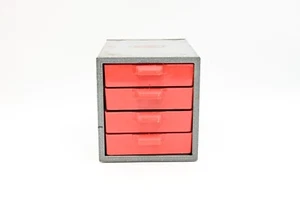 Vintage Small Gray and Red Dunlap Parts Tool Metal 4 Drawer Cabinet Chest Box - Picture 1 of 10