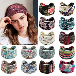 Women's Bohemian Floral Print Headbands Cashew Elastic SPORTS Wide Brim - Picture 1 of 34