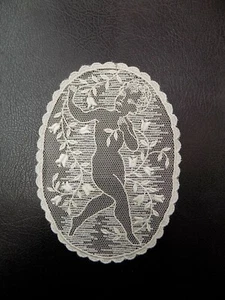 SPITZENEINSATZ OVAL STICKEREI AUF TÜLL VORHANG TISCHDECKE APPLIKATION ECRU HURE - Bild 1 von 1