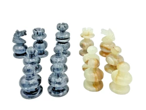 Marble Chess Pieces 15 Carved Onyx 1.5”- 2.5" Tall 6 Tan & 9 Gray replacements - Picture 1 of 12