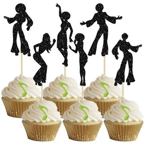 Topper per cupcake danzanti discoteca anni 70 24 pezzi - decorazioni per torte discoteca anni 70 - Foto 1 di 8
